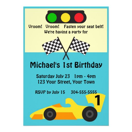 Race Car Birthday Party Personalized Invite