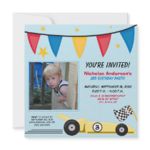Race Car Custom Birthday Party Invitation (blue)