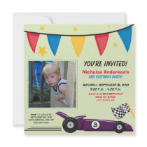 Race Car Custom Birthday Party Invitation (green)