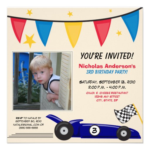 Race Car Custom Birthday Party Invitation (taupe)