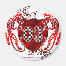 race car number 03 racing flag refrigerator magnets