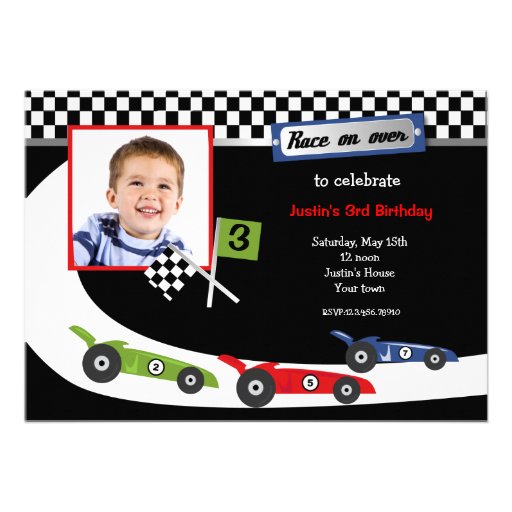 Race Car Photo Birthday Party Invitations