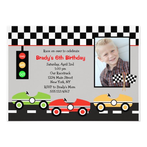 Race Car Racecar Brithday Boys Birthday Invitation (front side)