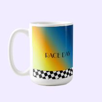 Race Day with Black and White Checkered Border mugs