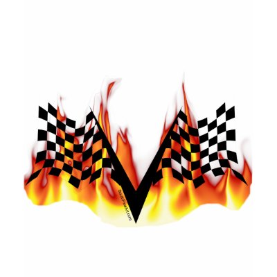 Race Checkered Flag with Fire Flames