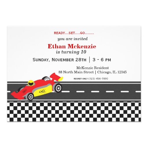 Racecar Birthday Personalized Invitations