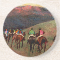 Racehorses in a Landscape jockeys horse art Degas Coaster