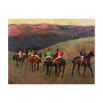 Racehorses in a Landscape jockeys horse art Degas Postcard