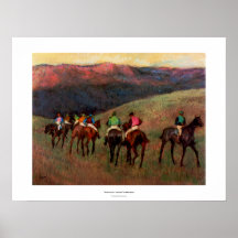 Racehorses in a landscape jockeys horse art Degas Posters