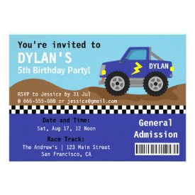 Racing Blue Monster Truck Party, Admission Ticket Custom Invites