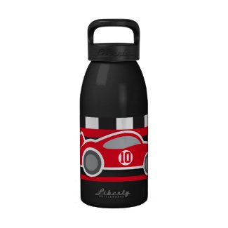 Racing car and flag kids named small drinks bottle water bottles
