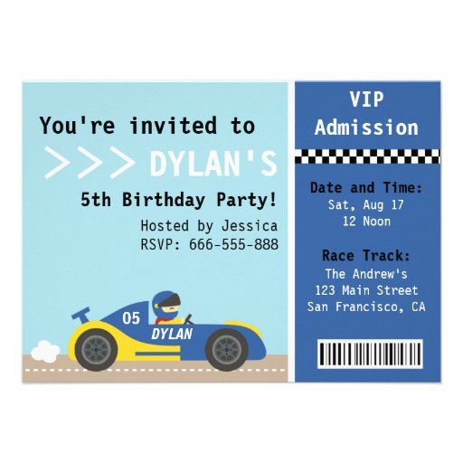 Racing Car, Birthday Party, Boys Admission Ticket Custom Invite