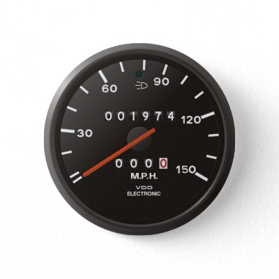 Racing car speedometer, inspired by air-cooled 911 pinback button
