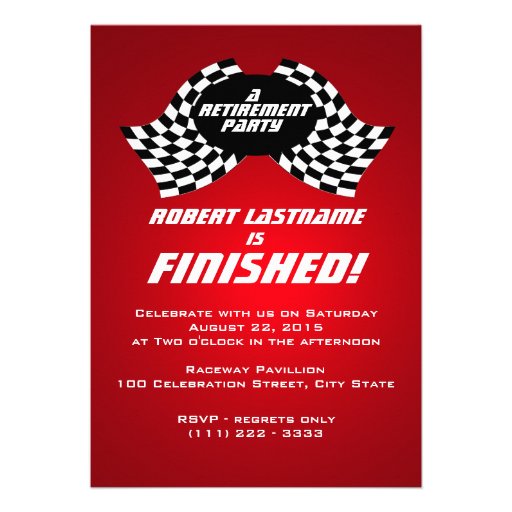 Racing Flags Retirement Party Red Custom Announcement