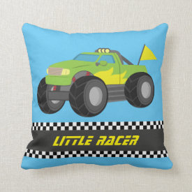 Racing Green Monster Truck Racer Boys Room Decor Throw Pillow
