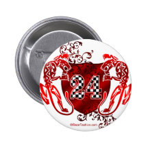 racing number 24 red with panthers/tigers pinback buttons