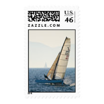 Racing Sailboat Postage Stamp