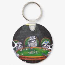 Racoons Playing Poker keychains
