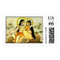 Radha-Krishna lotus pond postage