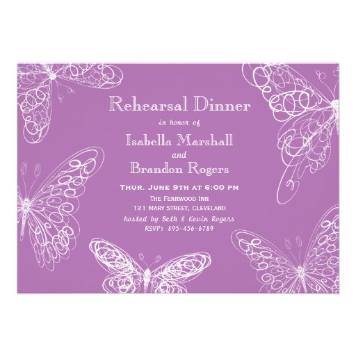 Radiant Orchid Butterfly Rehearsal Dinner Invite