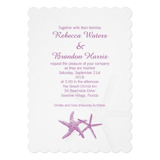 Radiant Orchid Starfish Couple Beach Wedding Custom Invitation