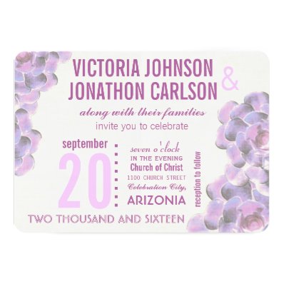 Radiant Orchid Succulent Modern Typography Wedding Invite