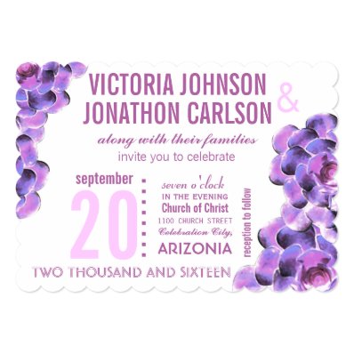 Radiant Orchid Succulent Modern Typography Wedding Cards