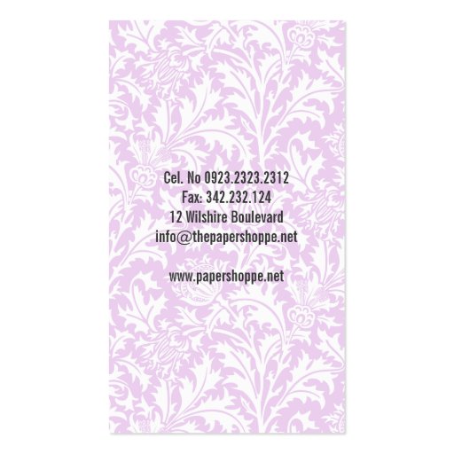 Radiant Orchid Writer Author Business Card (back side)