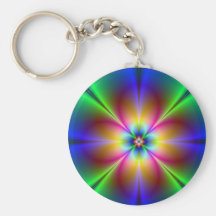 Radiating Neon Floral Fractal Keychains