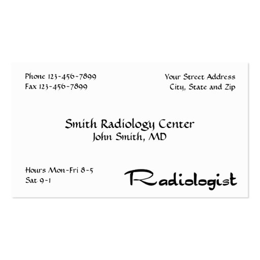 Radiologist Radiology Business Card (front side)