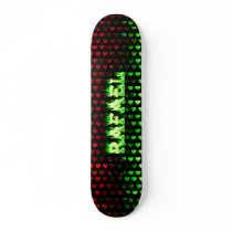 Rafael skateboard green fire and flames design.