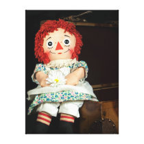 Rag doll with suitcase canvas prints