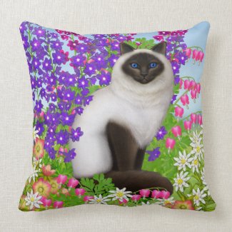 Ragdoll Cat in Garden Flowers Pillow