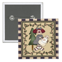 Raggedy Annie and Snowman Button