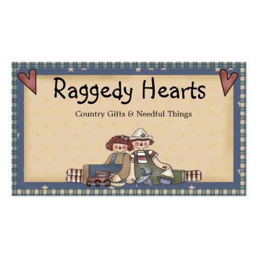 Raggedy Hearts Primitive Country Business Card (front side)