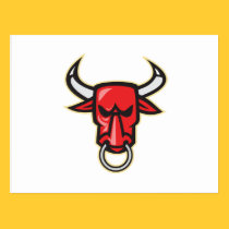 Raging Angry Bull Head postcards