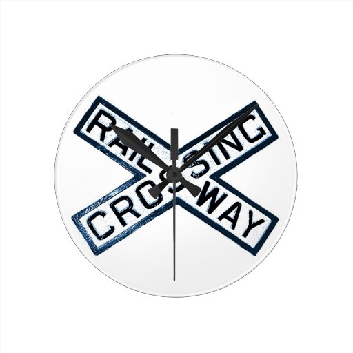 Railroad Crossing Sign Round Wallclocks