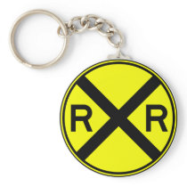 Railroad Crossing Warning Street Sign Train Keychain