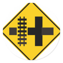 Railroad Parallels Main Road at Crossroad Sign stickers by wesleyowns Railroad Parallels Main Road at Crossroad Sign stickers