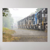 Railroad Train Locomotives In The Mist Poster