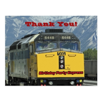 Railroad Train Thank You Birthday Postcard