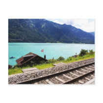 Railway track in Swiss postcards