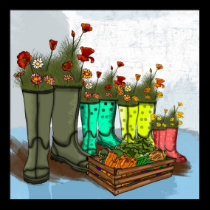 Rain Boots Family Poster, Poppies, Vegetables posters