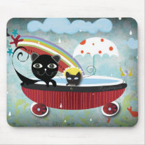 Rain Cat Rain umbrella melon bird star Mousepad