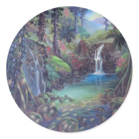 Rain Forest Landscape River Waterfalls Art Classic Round Sticker