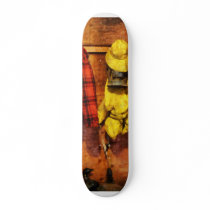Rain Gear and Red Plaid Jacket Skateboard