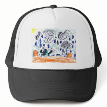 rain in the dessert childrens artwork trucker hat