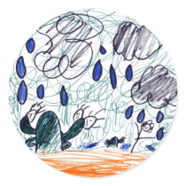 rain in the dessert childrens artwork round stickers