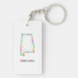 Rainbow Alabama map Double-Sided Rectangular Acrylic Keychain