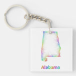 Rainbow Alabama map Single-Sided Square Acrylic Keychain